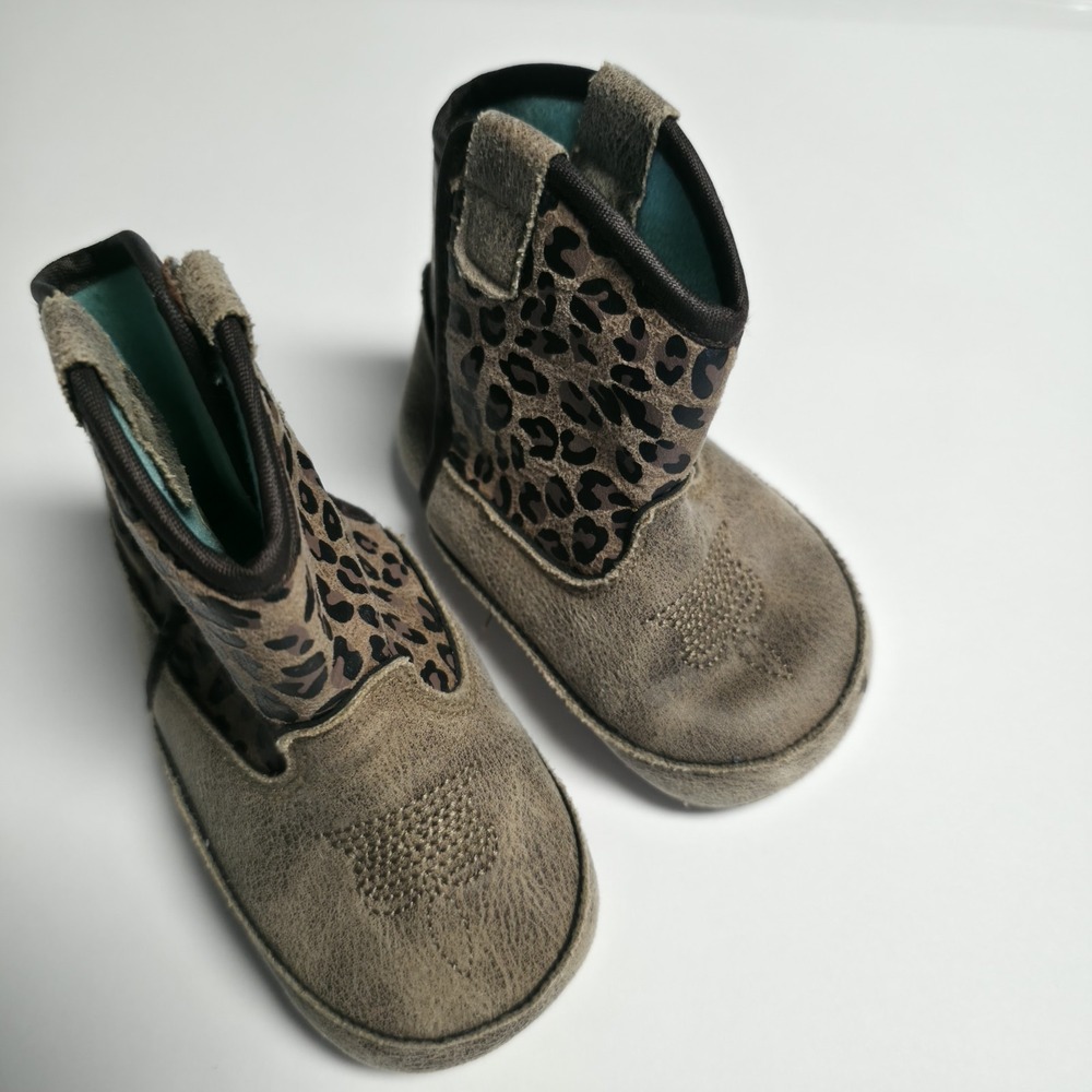 Ariat Lil Stompers Infant Baby Cowboy Boots Leopard Brown  Turquoise Sz 5